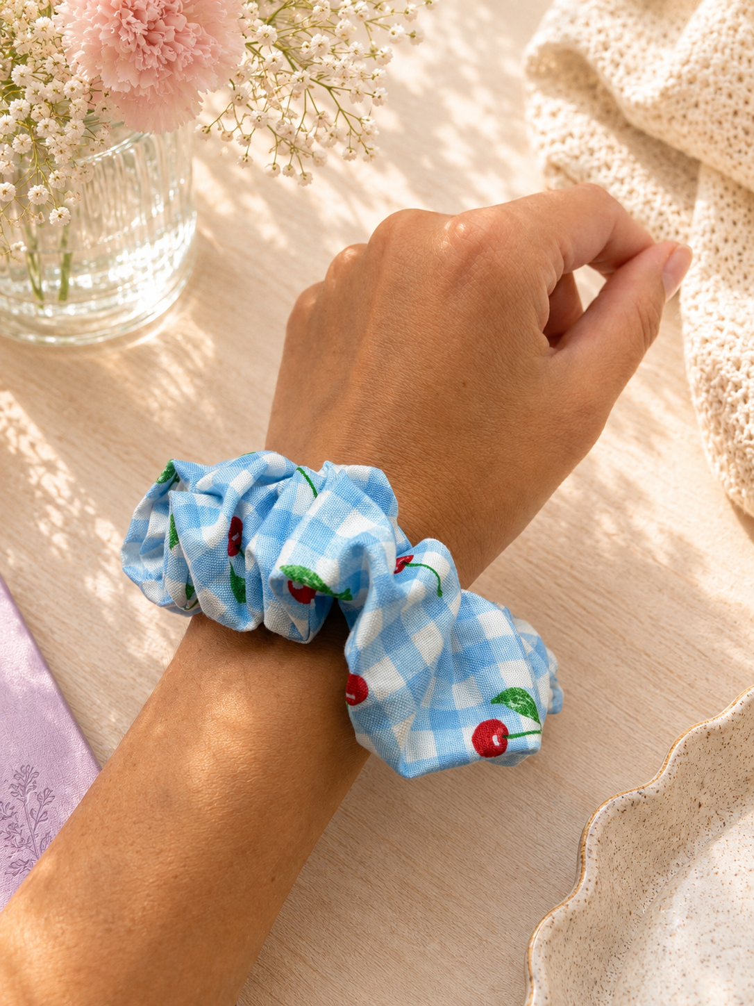 Cherries Gingham Scrunchie