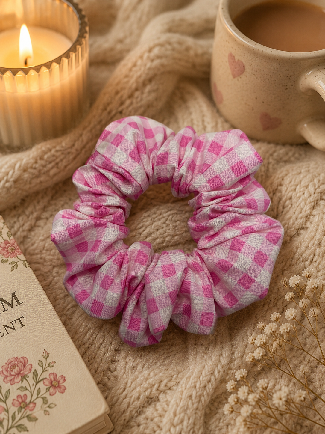 Pink Gingham Standard Size Scrunchie