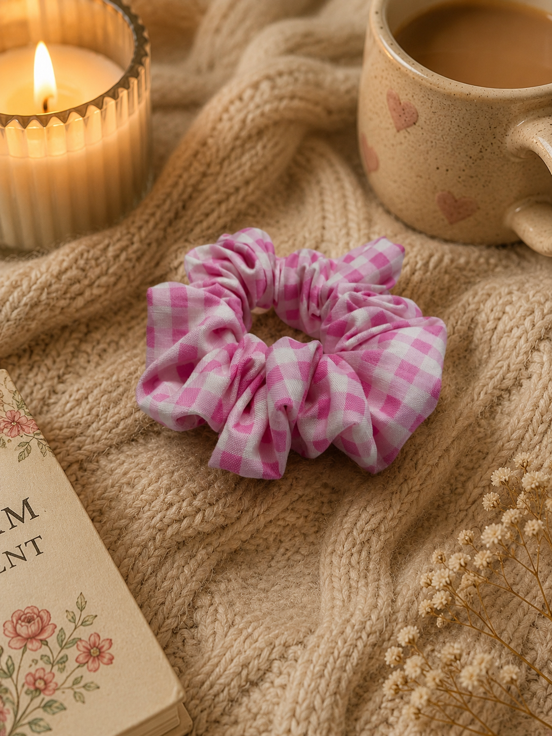Pink Gingham Standard Size Scrunchie