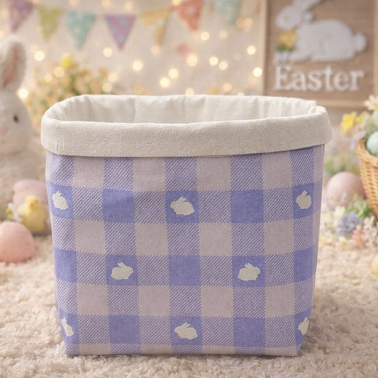 Easter Bunny Gingham Storage Basket with Rabbit Pattern