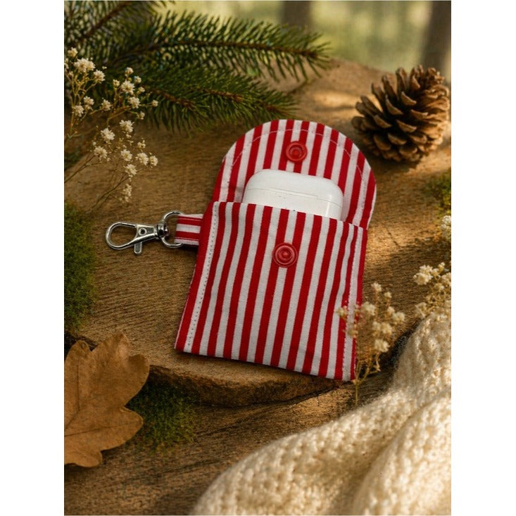Red & White Striped Earbud Case