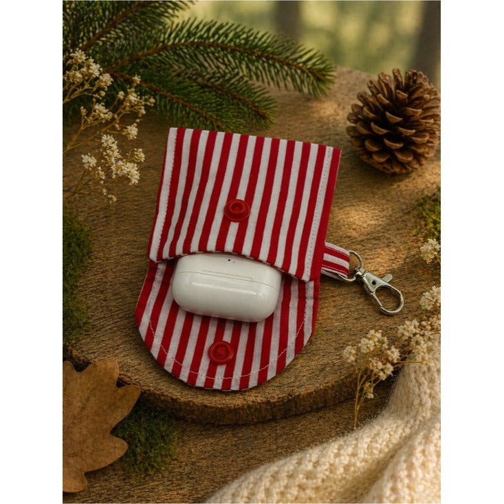 Red & White Striped Earbud Case