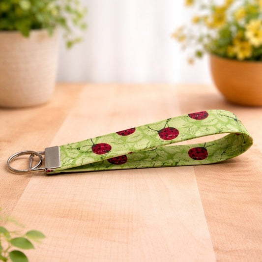 Ladybug Green Fabric Keychain Wristlet