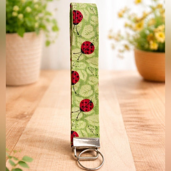 Ladybug Green Fabric Keychain Wristlet
