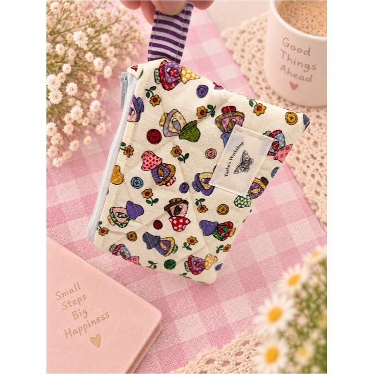 Lady Mushroom Quilted Keychain Wallet