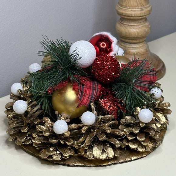 Gold Pinecone Christmas Centerpiece Red & Gold Ornament Holiday Table Decor