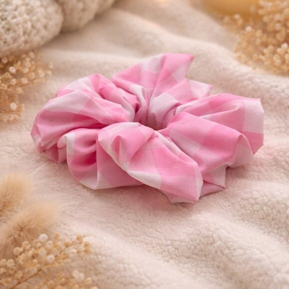 Pink Gingham Cotton XXL Scrunchie