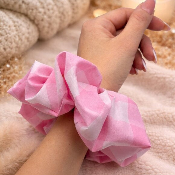 Pink Gingham Cotton XXL Scrunchie