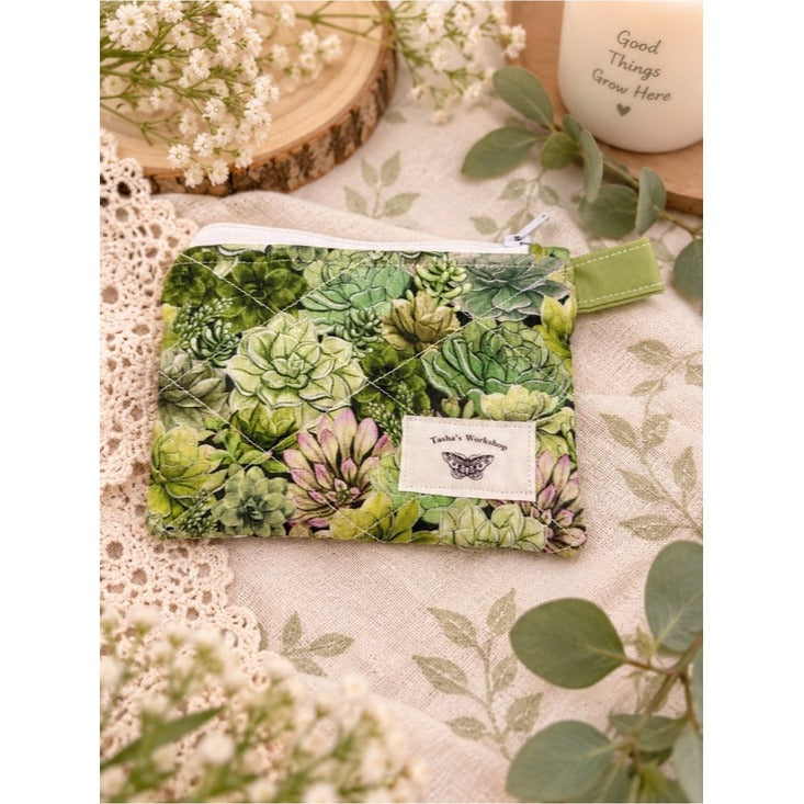 Succulent Quilted Keychain Wallet