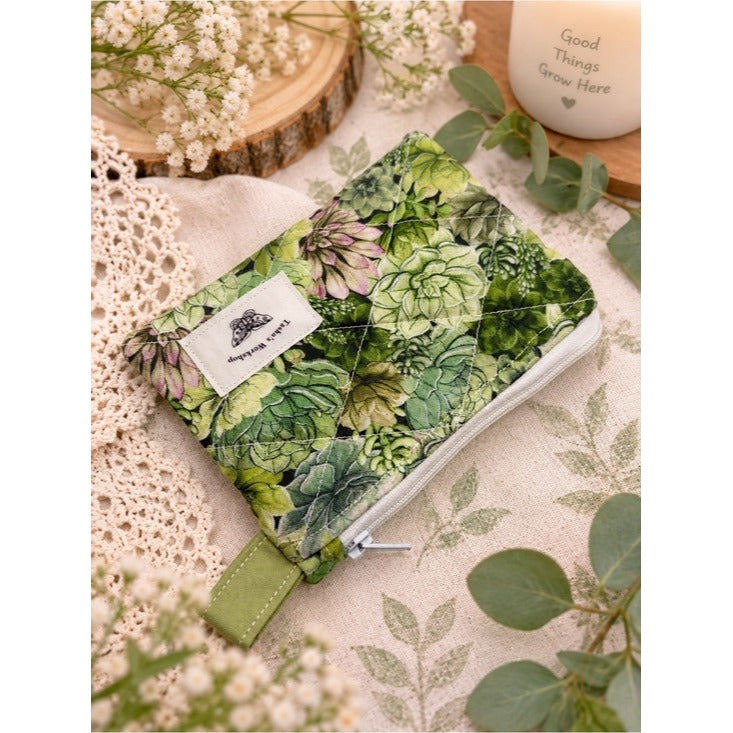 Succulent Quilted Keychain Wallet