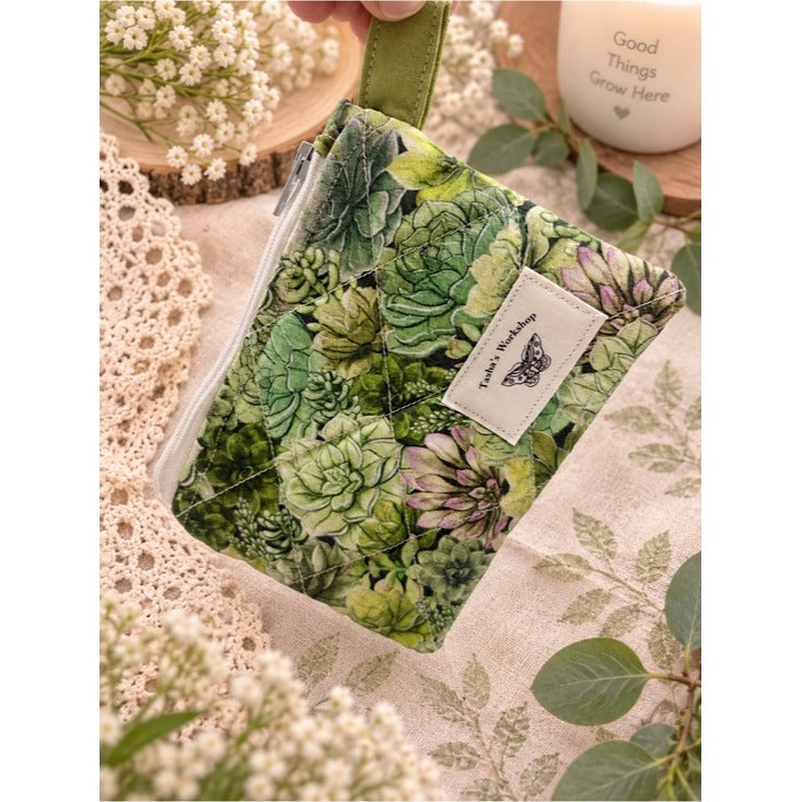 Succulent Quilted Keychain Wallet