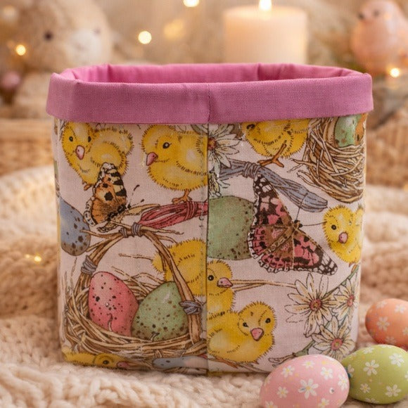 Easter Fabric Storage Basket with Chicks & Eggs