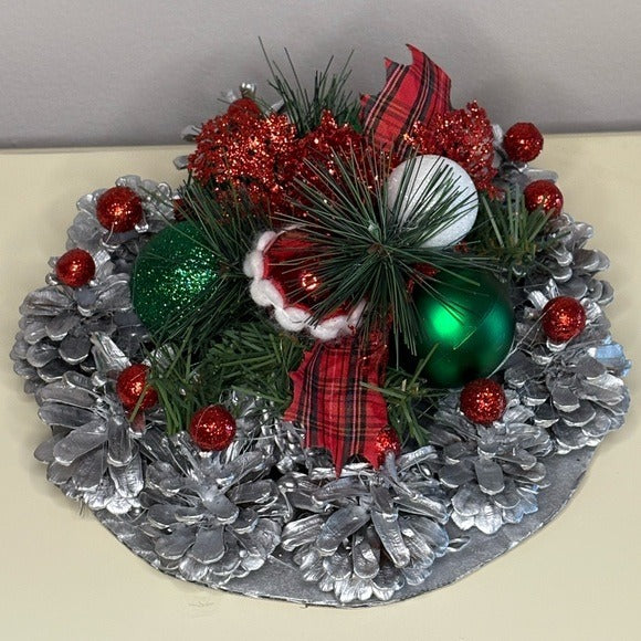 Christmas Silver and Green Holiday Centerpiece