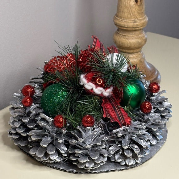 Christmas Silver and Green Holiday Centerpiece