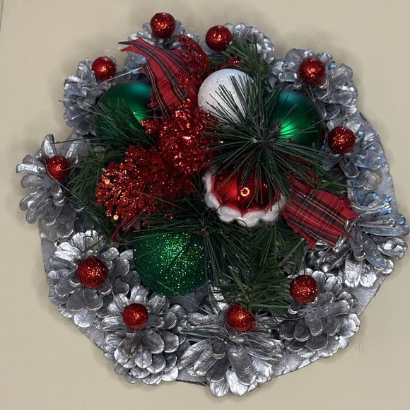 Christmas Silver and Green Holiday Centerpiece