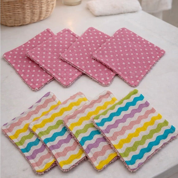 Colorful Pink Reusable Makeup Remover Pads Set of 8
