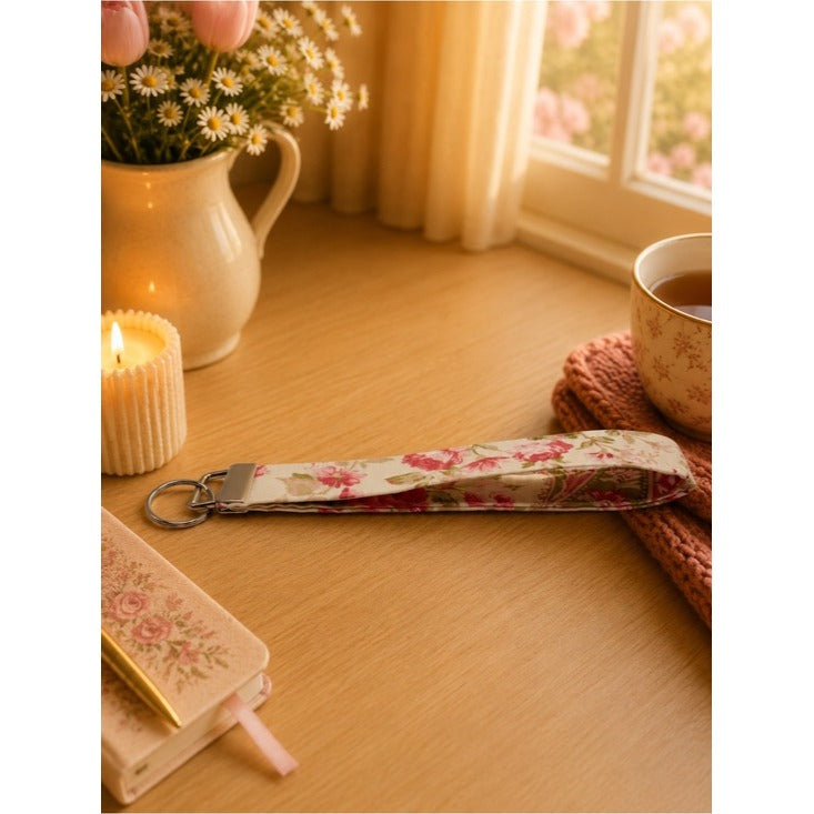 Romantic Floral and Paisley Print Wristlet Keychain