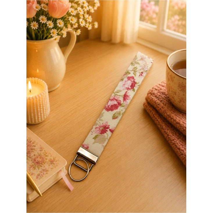 Romantic Floral and Paisley Print Wristlet Keychain