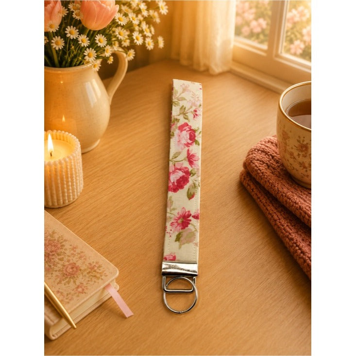 Romantic Floral and Paisley Print Wristlet Keychain