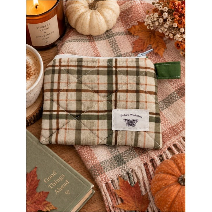 Cozy Fall Plaid Quilted Keychain Wallet