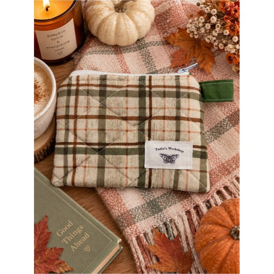Cozy Fall Plaid Quilted Keychain Wallet