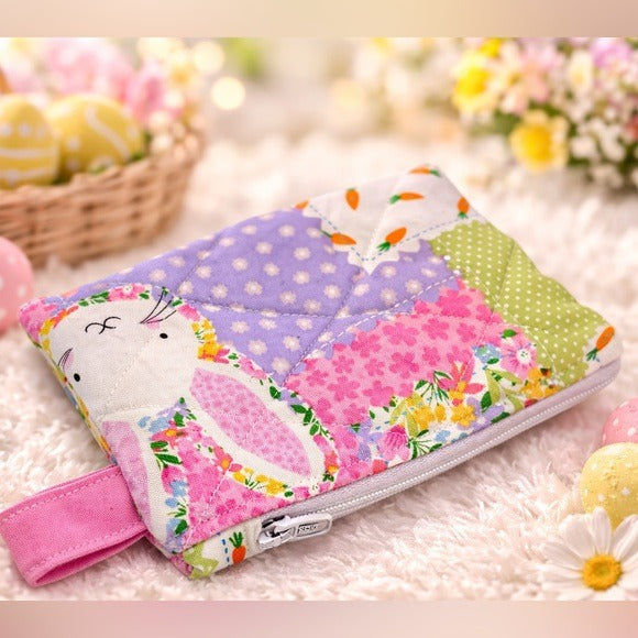 Easter Patchwork Bunny Quilted Keychain Wallet