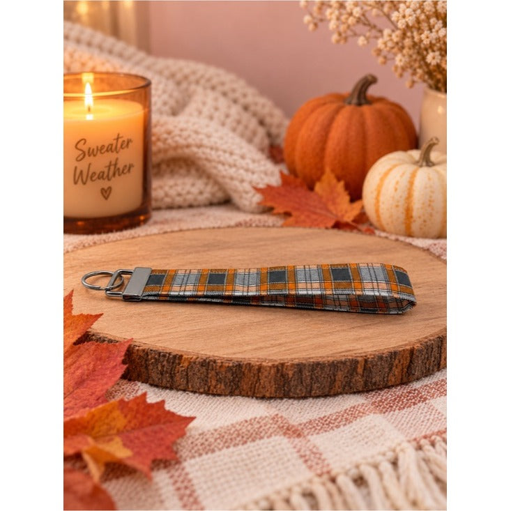 Gingham Orange Wristlet Keychain