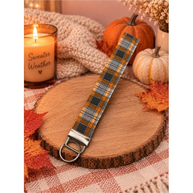 Gingham Orange Wristlet Keychain