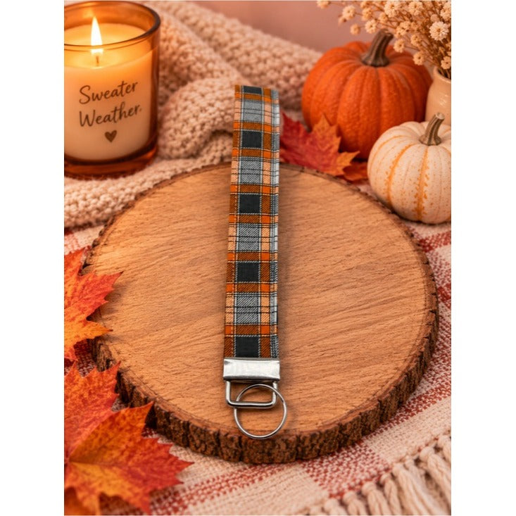 Gingham Orange Wristlet Keychain
