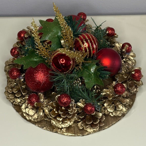 Christmas Gold and Red Centerpiece Handmade Festive Decor