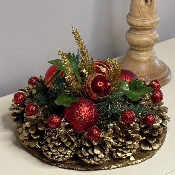 Christmas Gold and Red Centerpiece Handmade Festive Decor