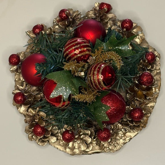 Christmas Gold and Red Centerpiece Handmade Festive Decor