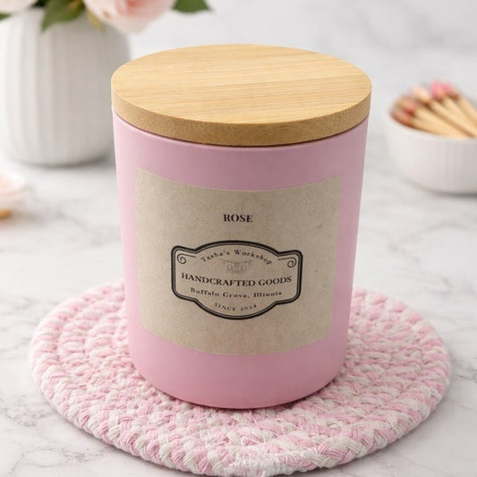 Handcrafted Rose Soy Wax Candle 7oz Floral Scent Gift for Her Home Decor