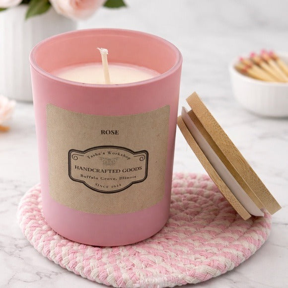 Handcrafted Rose Soy Wax Candle 7oz Floral Scent Gift for Her Home Decor