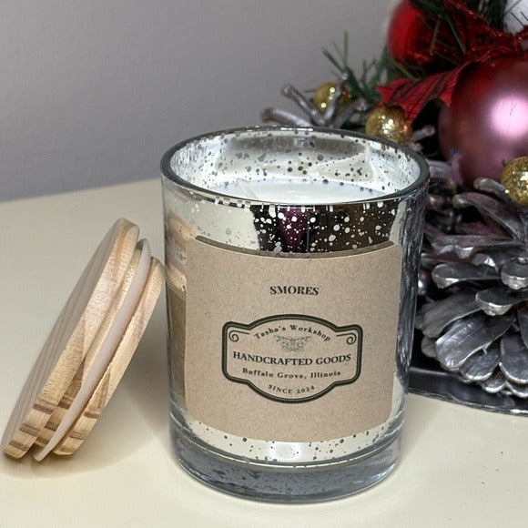 S’mores Soy Wax Candle Hand-Poured Mercury Glass Sweet Cozy Scent 7oz