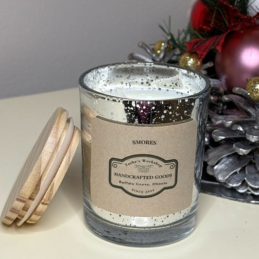 S’mores Soy Wax Candle Hand-Poured Mercury Glass Sweet Cozy Scent 7oz