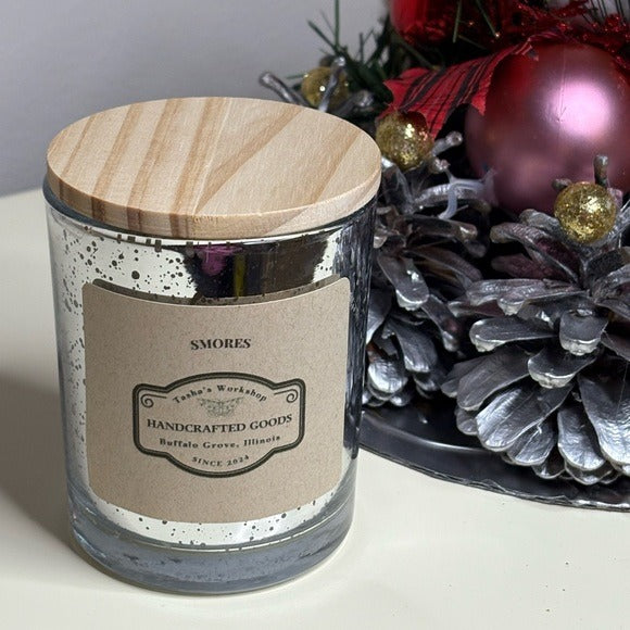 S’mores Soy Wax Candle Hand-Poured Mercury Glass Sweet Cozy Scent 7oz