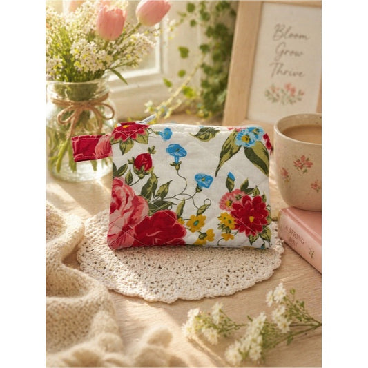 Cozy Spring Floral Quilted Keychain Wallet