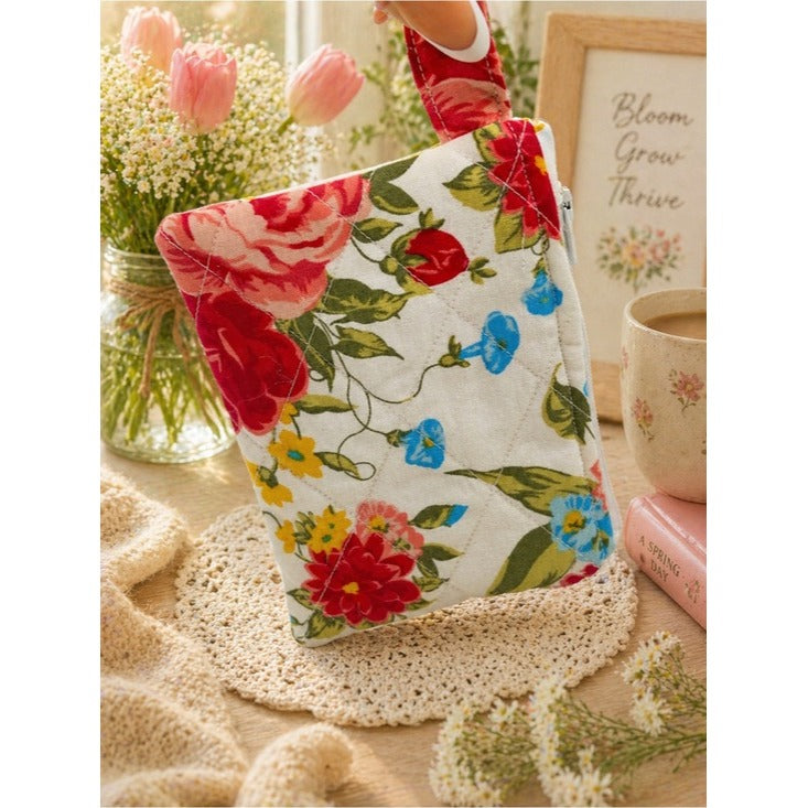 Cozy Spring Floral Quilted Keychain Wallet