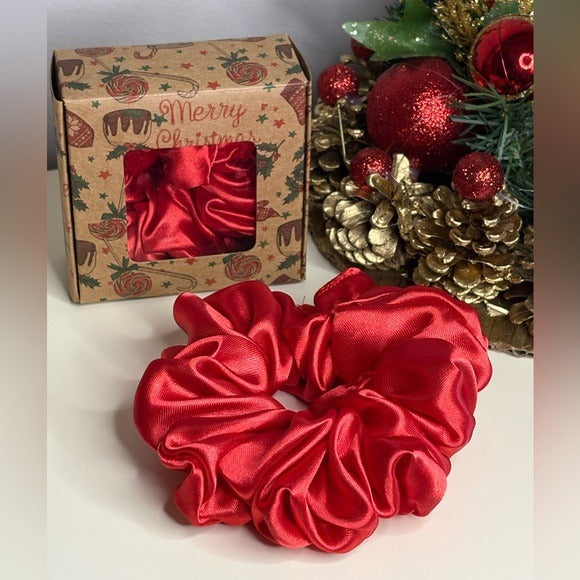 Christmas Red Satin Scrunchie in Gift Box
