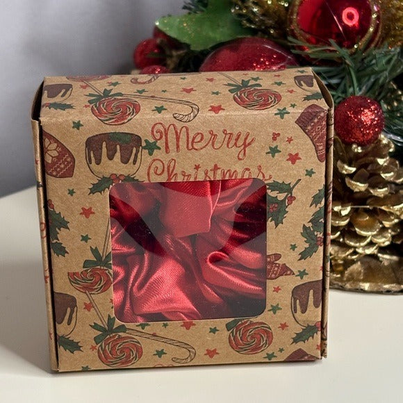 Christmas Red Satin Scrunchie in Gift Box