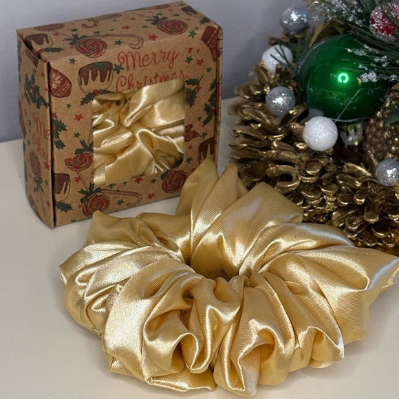 Christmas Gold Satin Hair Scrunchie in Gift Box
