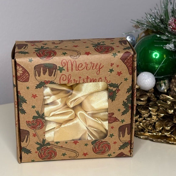 Christmas Gold Satin Hair Scrunchie in Gift Box
