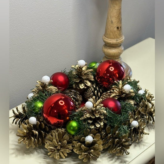Christmas Gold and Red Holiday Centerpiece