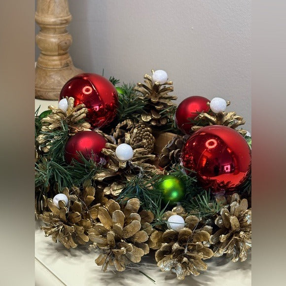 Christmas Gold and Red Holiday Centerpiece