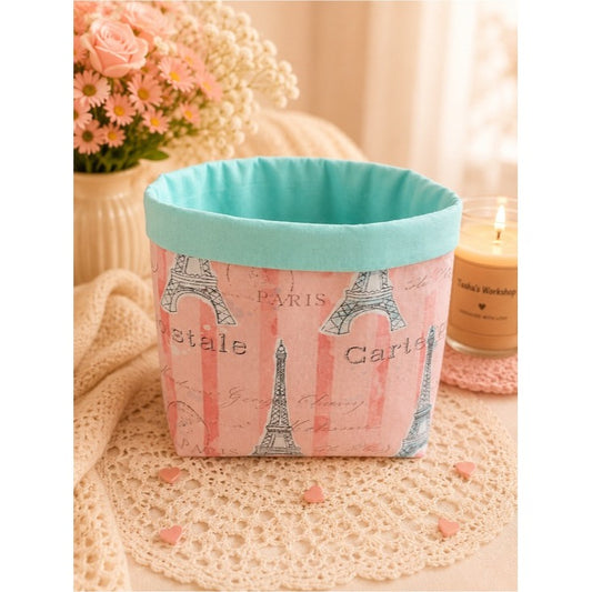 Paris Dreams Fabric Storage Basket | Handmade Reversible Organizer Bin