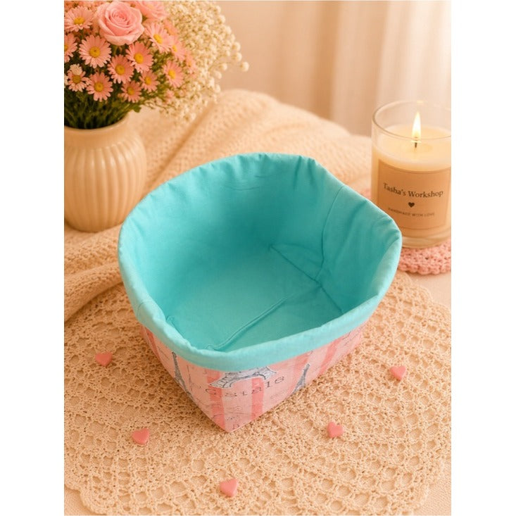 Paris Dreams Fabric Storage Basket | Handmade Reversible Organizer Bin
