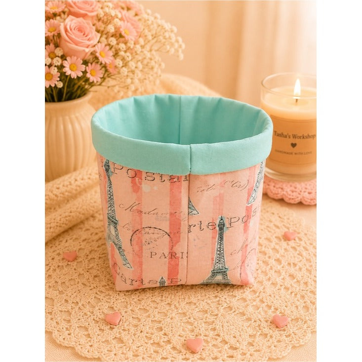 Paris Dreams Fabric Storage Basket | Handmade Reversible Organizer Bin