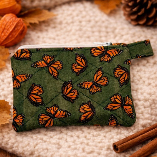 Monarch Butterfly Green Quilted Keychain Wallet