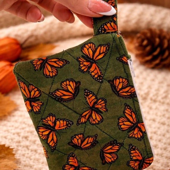 Monarch Butterfly Green Quilted Keychain Wallet